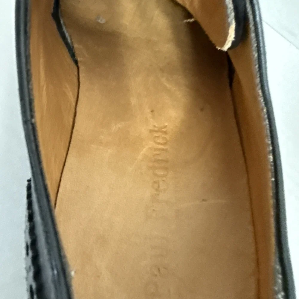 Paul Frederick Men's Wing Tip Black Leather Shoes Size 9.5 M Made in Italy Weave